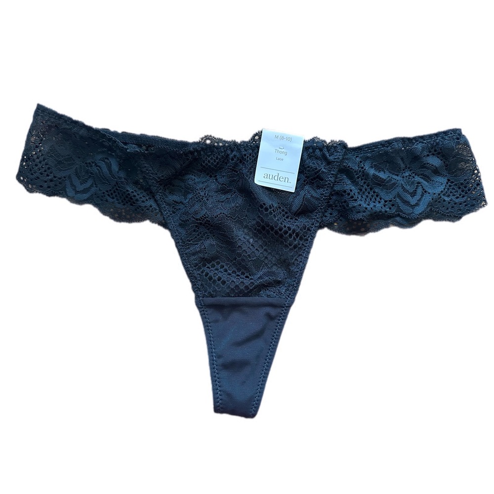 Auden Black Lace Thong Panty Women's Size Medium M 8 10 New With Tags